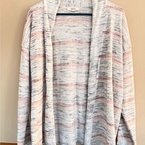 Pink and White Striped Women's Cardigan | Size Large